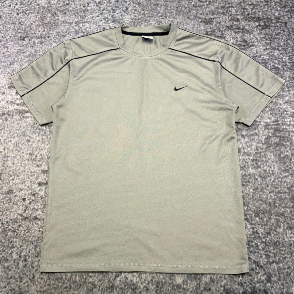 Nike Shirt Dri-Fit Mens Large Gray Mini‎ Swoosh Athletic Sporty Y2K